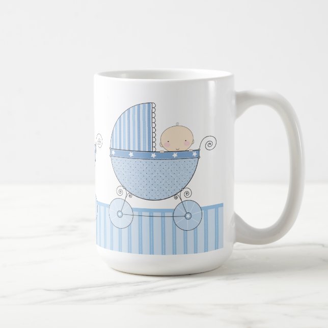 Proud Grandma of Twin Boys Baby Blue Carriage Coffee Mug (Right)