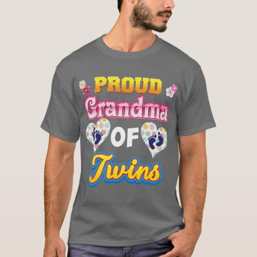 Proud Grandma Of Twins Mother Day Floral Heart Foo T_Shirt