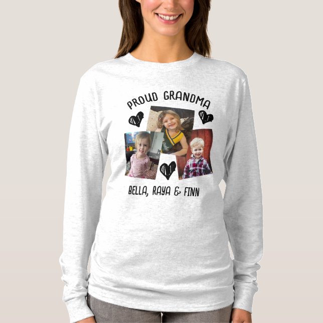 Proud Grandma | Personalized Photos and Names T-Shirt (Front)