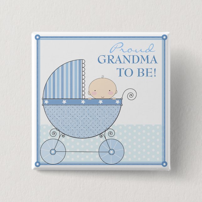 Proud Grandma to Be Sweet Baby Boy Blue Carriage Button (Front)
