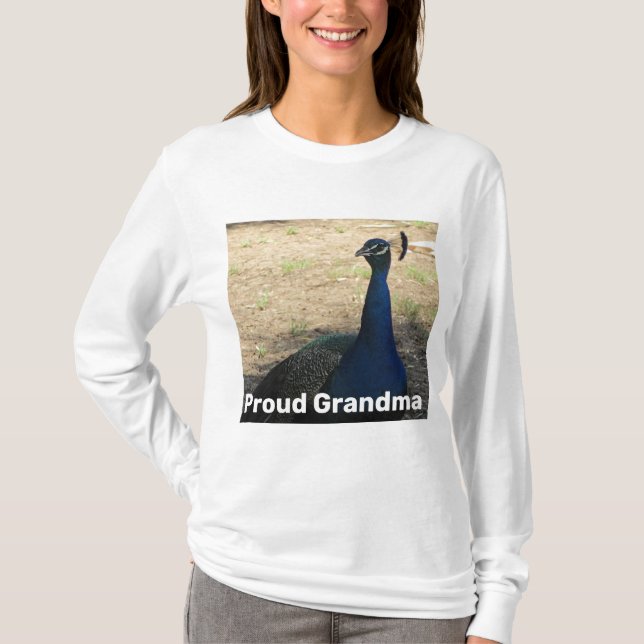 Proud Grandma Vibrant Peacock Photo Nature T-Shirt (Front)