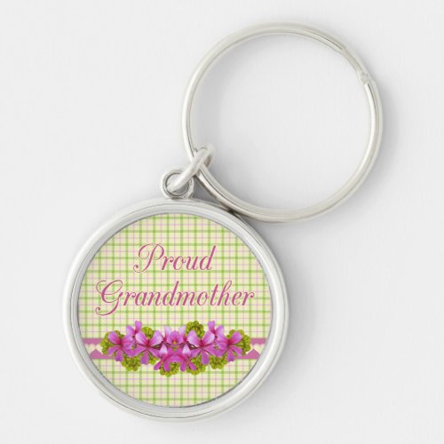 Proud Grandmother Pink Flowers Keychain