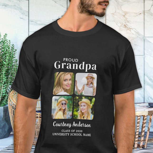 Proud GRANDMPA Modern Custom 4 Photo Graduation T-Shirt (Creator Uploaded)