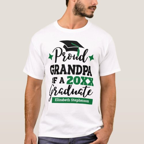 Proud Grandpa 2022 graduate black green cap name T_Shirt