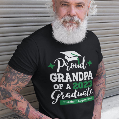 Proud Grandpa 2023 graduate green cap name T_Shirt