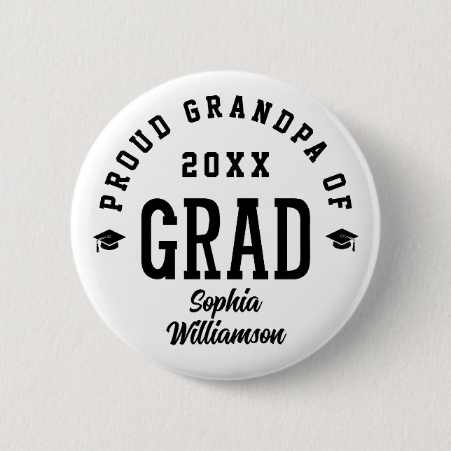 Proud Grandpa Grad Varsity Typography Graduation Button (Front)