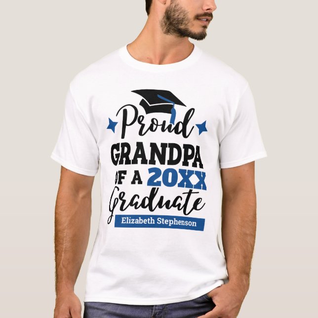 Proud Grandpa of 2022 graduate black blue cap name T-Shirt (Front)