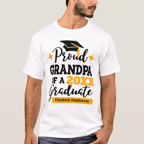 Proud Grandpa of 2022 graduate black gold cap name T_Shirt