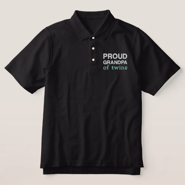 Proud Grandpa of Twins Embroidered Polo Shirt (Design Front)