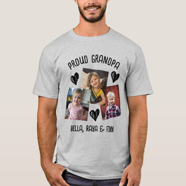 Proud Grandpa | Personalized Photos and Names T-Shirt (Front)