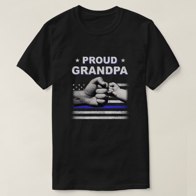 Proud Grandpa Police Thin Blue Line Flag Fathers D T-Shirt (Design Front)