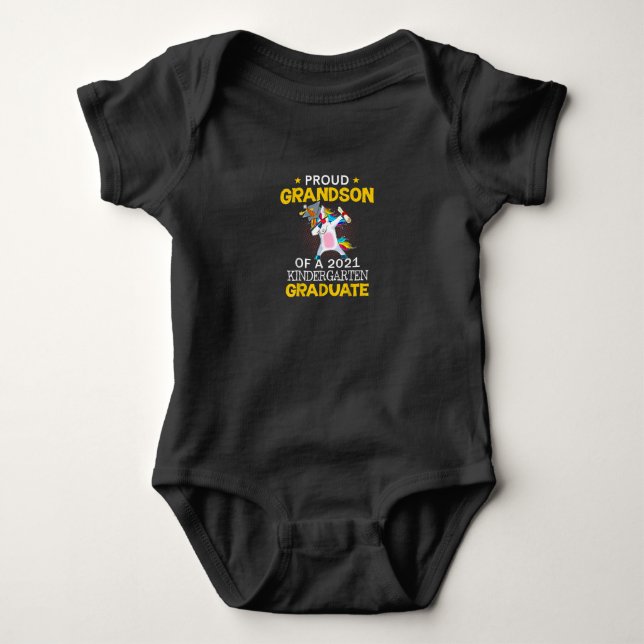 Proud Grandson 2021 Kindergarten Graduate Unicom Baby Bodysuit (Front)