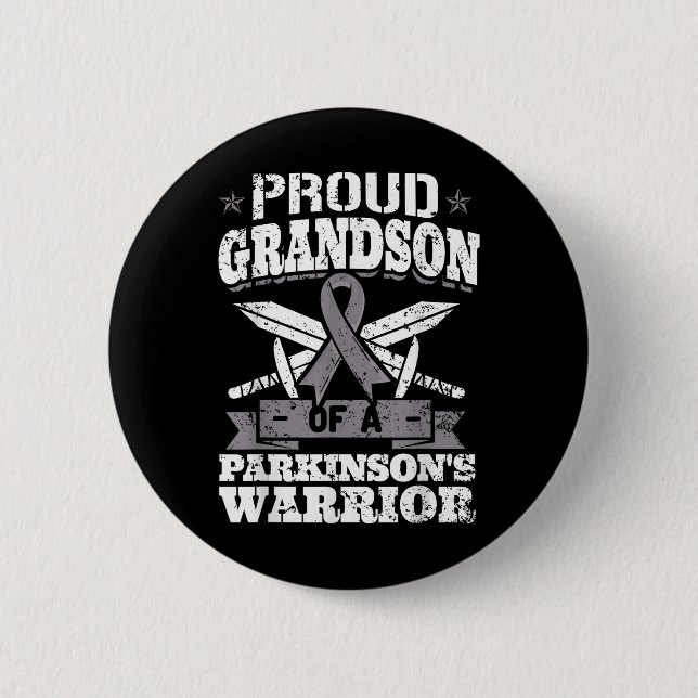 Proud Grandson Of A Parkinsons Warrior Pd Awarenes Button (Front)