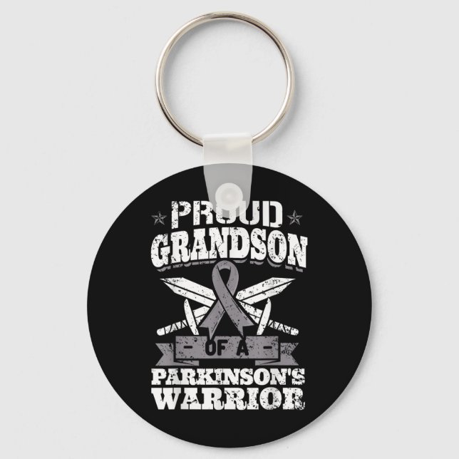Proud Grandson Of A Parkinsons Warrior Pd Awarenes Keychain (Front)