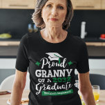 Proud Granny of 2023 graduate black green tassel T-Shirt<br><div class="desc">Celebrate your grandson's or grandaughter's graduation with this modern t-shirt featuring a "Proud GRANNY of a 2023 Graduate" typography in black and green fonts decorated with a black grad cap with green tassel; easily personalize this t-shirt with the graduation year and the grad's name by editing the template fields. This...</div>