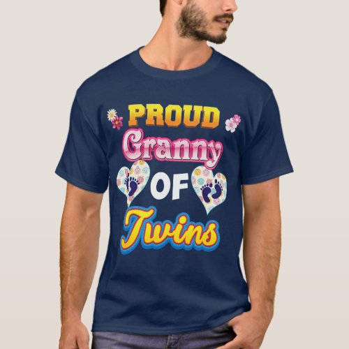 Proud Granny Of Twins Mother Day Floral Heart Foot T_Shirt