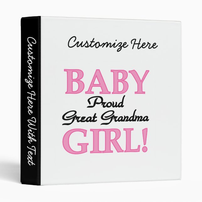 Proud Great Grandma Baby Girl Gifts 3 Ring Binder (Front/Spine)