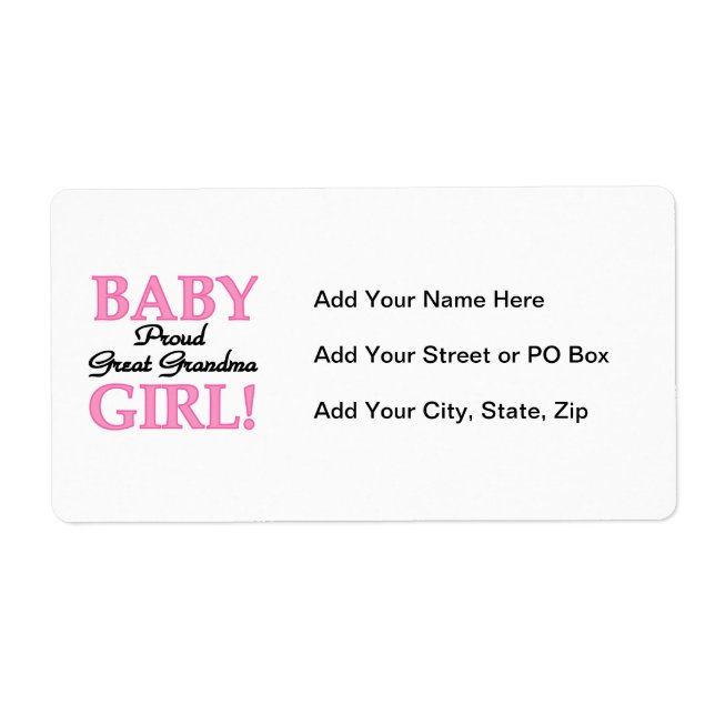 Proud Great Grandma Baby Girl Gifts Label (Front)