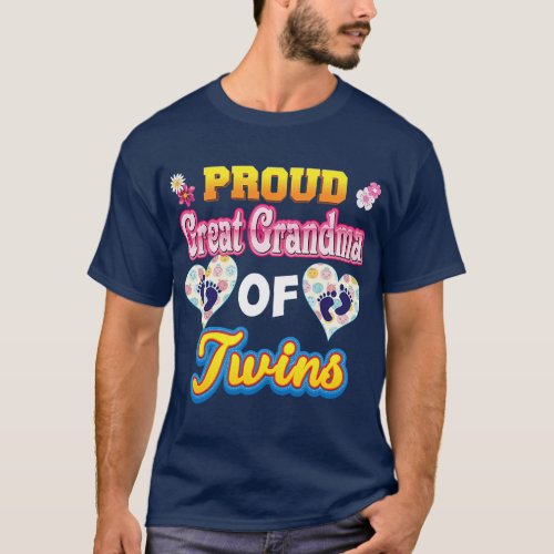 Proud Great Grandma Of Twins Mother Day Floral Hea T_Shirt