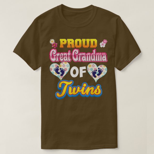 Proud Great Grandma Of Twins Mother Day Floral Hea T-Shirt (Design Front)
