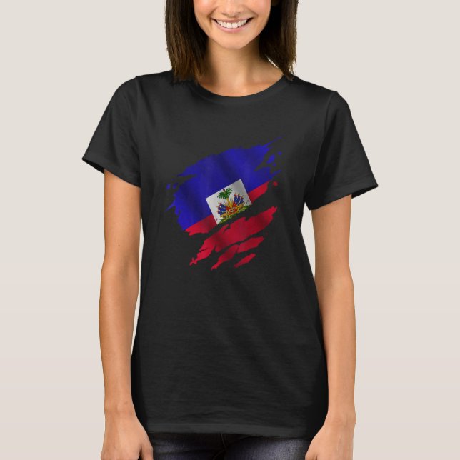 Proud Haitian Root Torn Ripped Haitia Flag T-Shirt (Front)