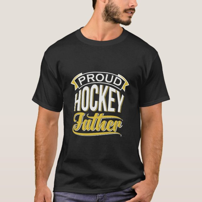 Proud Hockey Father Watercolor Named Modern T-Shirt (Front)