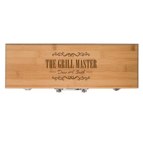 Proud Home Chef Name Barbecue Set In Wooden Box