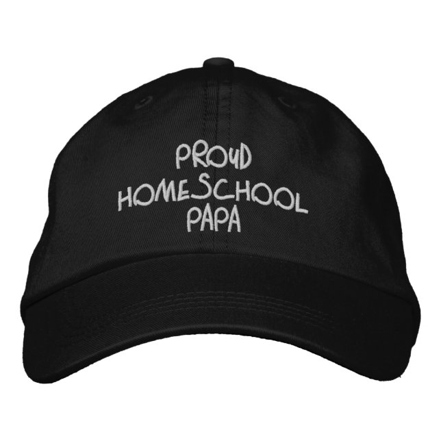 Proud Homeschool Papa Black and White Embroidered Baseball Hat (Front)