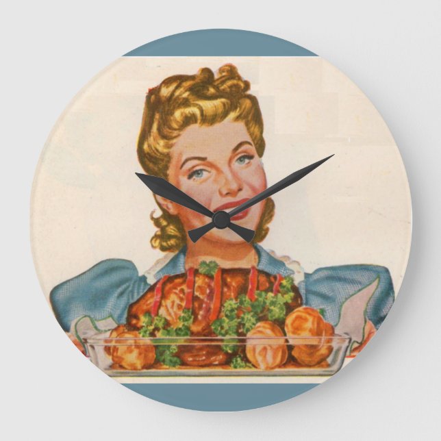 proud housewife with her dinner creation large clock (Front)
