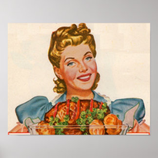 proud housewife with her dinner creation poster
