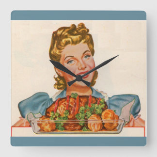 proud housewife with her dinner creation square wall clock