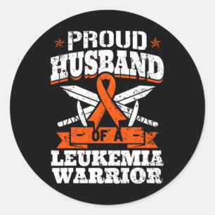 Proud Husband Of A Leukemia Warrior Awareness Bloo Classic Round Sticker