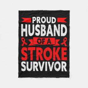 Proud Husband Stroke Survivor Red Illustration Fleece Blanket