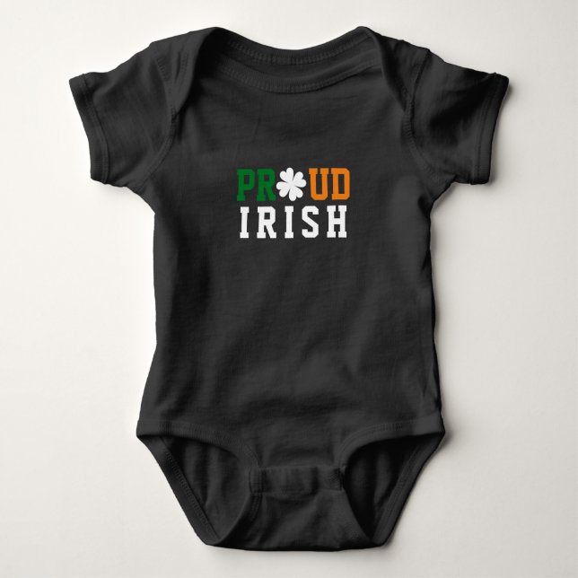 Proud Irish Shamrock Lucky Clover Quote  St Paddy  Baby Bodysuit (Front)