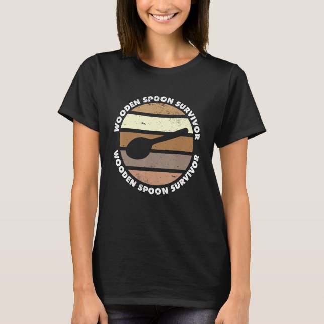 Proud Italian Mom Joke  Wooden Spoon Survivor Meme T-Shirt (Front)
