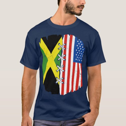 Proud Jamaican American Heritage Jamaica USA Flag T_Shirt