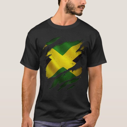 Proud Jamaican Fashion s  Torn Ripped Jamaica Flag T_Shirt