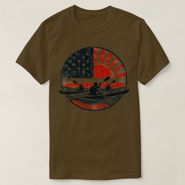 Proud Kayaker Paddling Through Water Flag usa T-Shirt (Design Front)