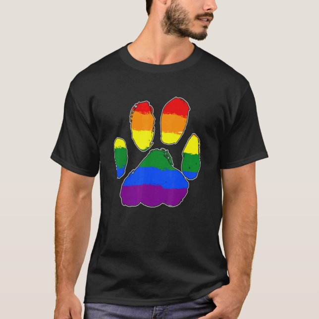 Proud Lgbt Allies Furry Rainbow Cat Dog Paw Kitten T-Shirt (Front)