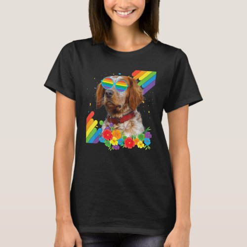 Proud Lgbt Gay Brittany Spaniel Dog Pride Flag Rai T_Shirt