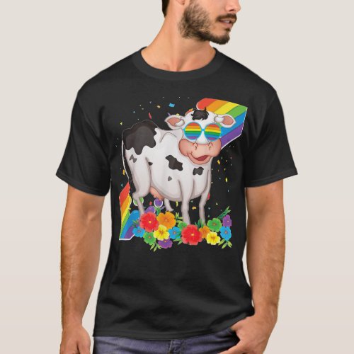 Proud LGBT Gay Cow Pride Flag Rainbow LGBTQ Lesbia T_Shirt