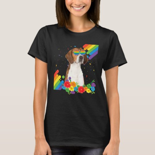 Proud Lgbt Gay English Foxhound Dog Pride Flag Rai T_Shirt