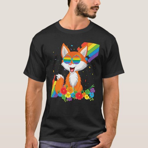 Proud Lgbt Gay Fox Pride Flag Rainbow Lgbtq Lesbia T_Shirt