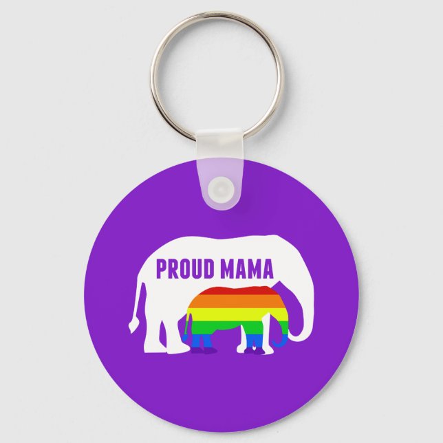 Proud LGBT Mama Elephant Gay Pride Mom Purple Keychain (Front)