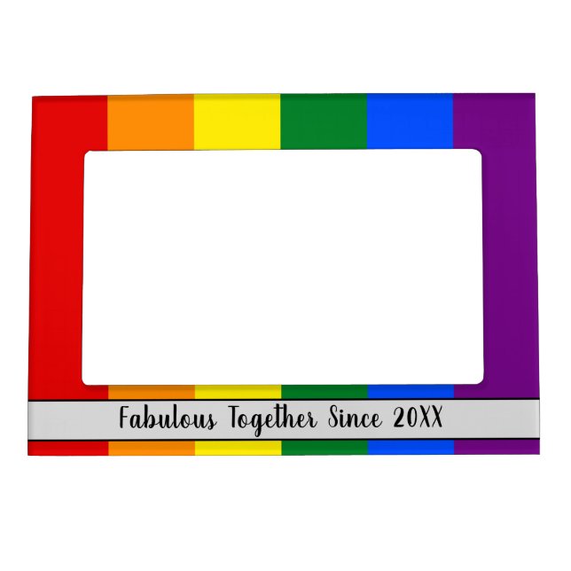 Proud LGBT Rainbow Couple Picture and Message Magnetic Frame (Front)