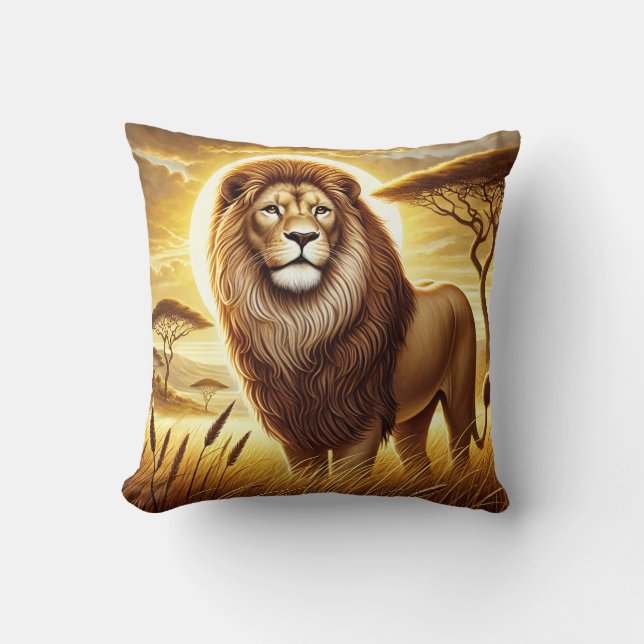 Proud Lion Throw Pillow (Front)