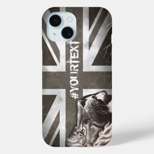 Proud Lion Union Jack Patriotic Custom Text iPhone 15 Case