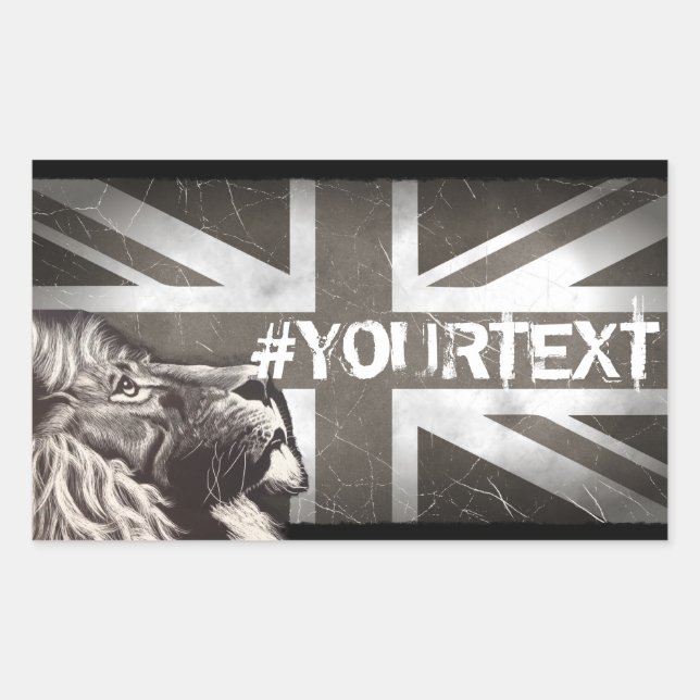 Proud Lion Union Jack Patriotic Custom Text Rectangular Sticker (Front)