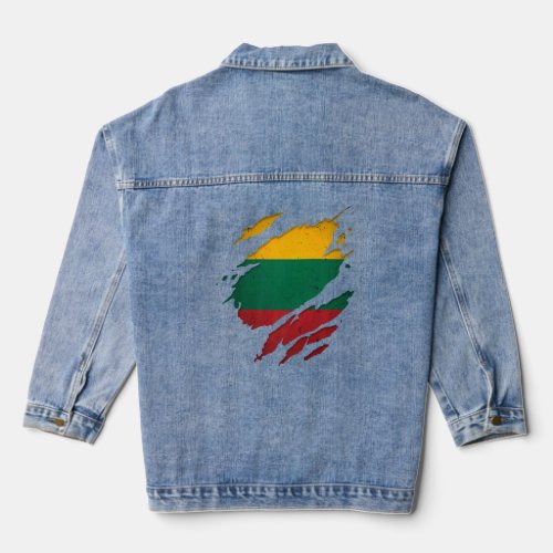 Proud Lithuanian  Torn Ripped Lithuania Flag  Denim Jacket