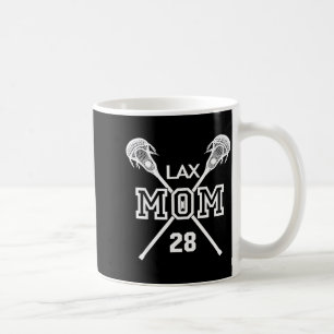 Proud love lacrosse mom #28 lax player number 28 coffee mug